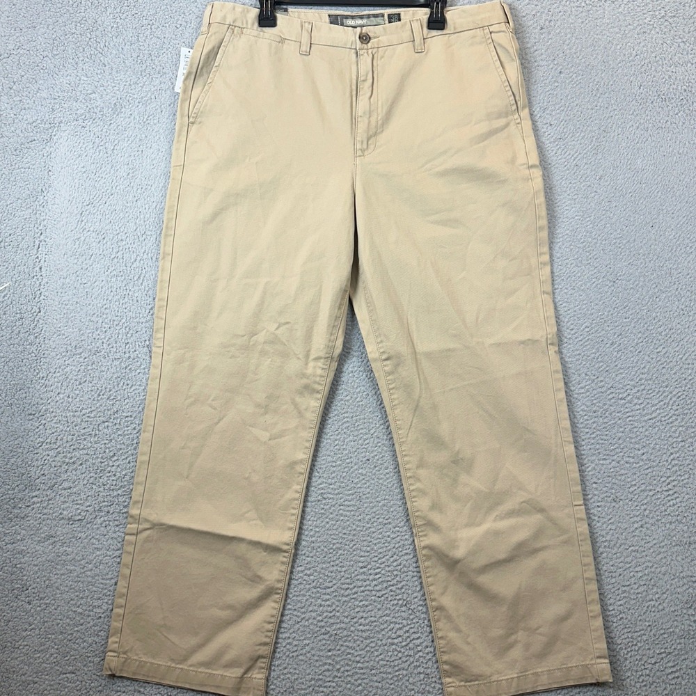 NEW Old Navy Pants Mens 38X30 Straight Leg Khakis Tan Chino Flat Front Casual
